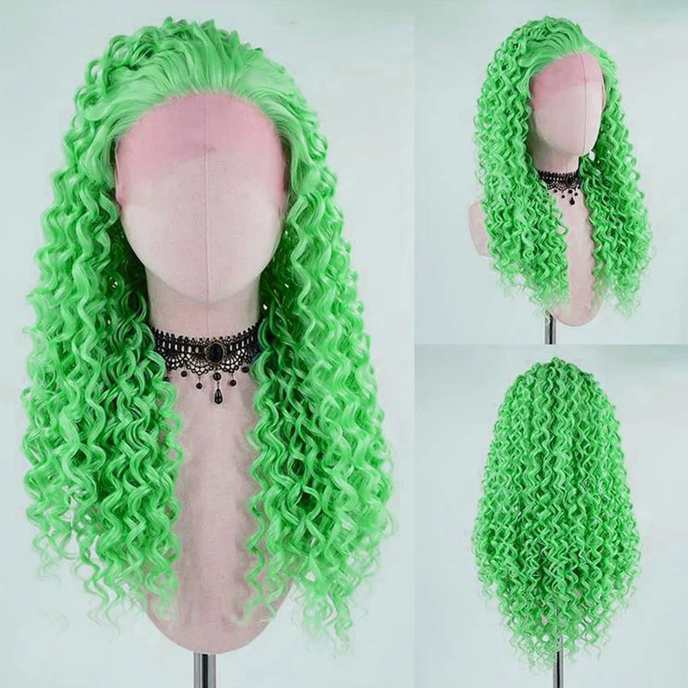 

Зеленый длинный волнистый синтетический кружевной передний парик для чернокожих женщин с детскими волосами, предварительно выщипанные, жа...