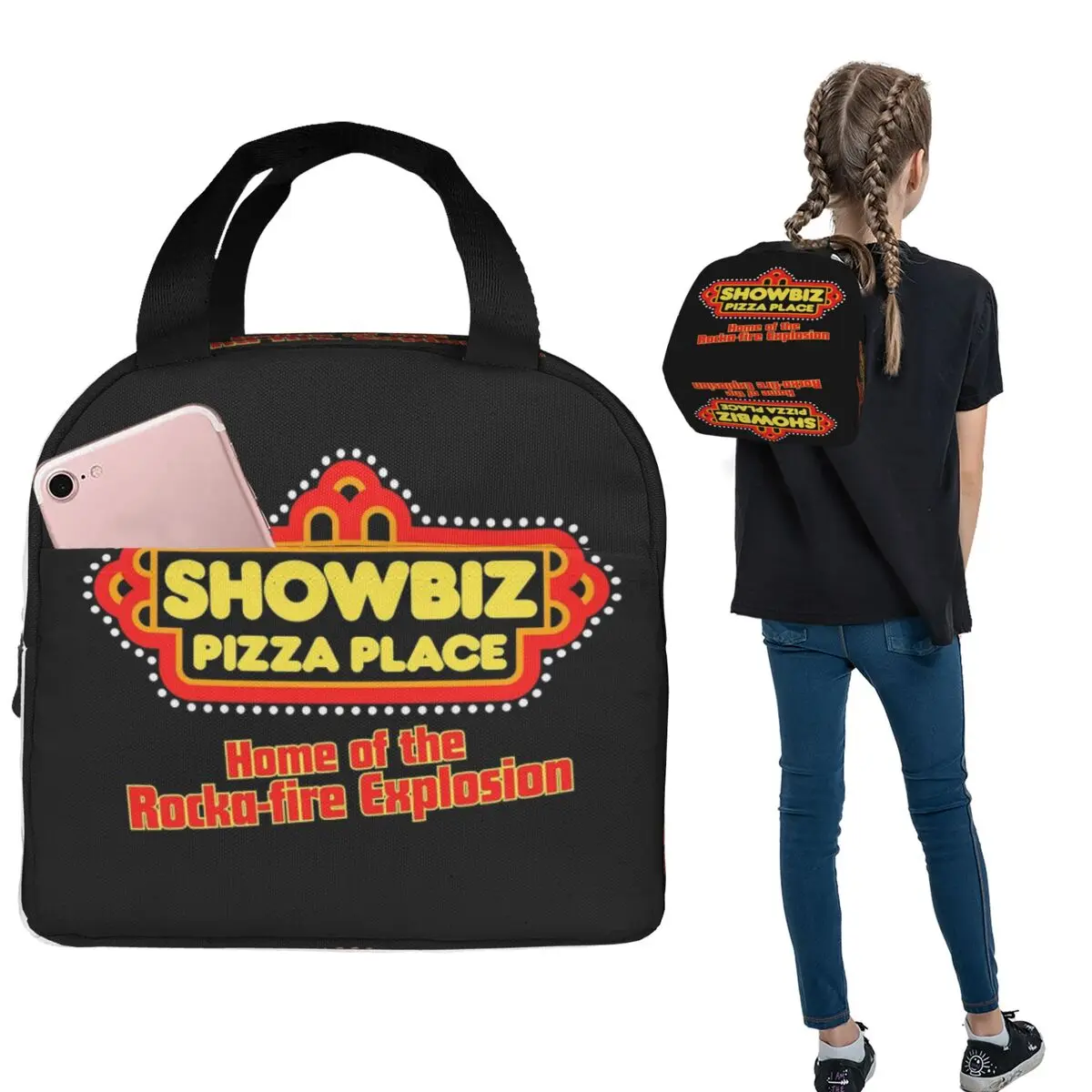 Фото Термосумка для обедов Showbiz Pizza Place в стиле ретро-ресторана, изолированная, для женщин и детей, портативная, для еды, термосумка-тоут №2
