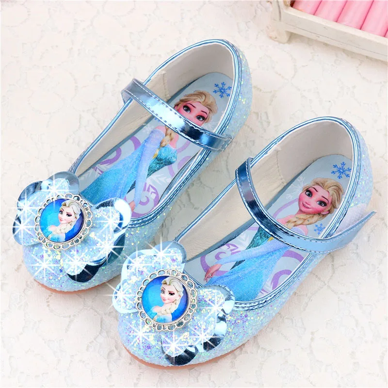 

Disney girls leather shoes tendon flat bottom elsa princess crystal shoes frozen single shoes shiny rhinestones comfortable