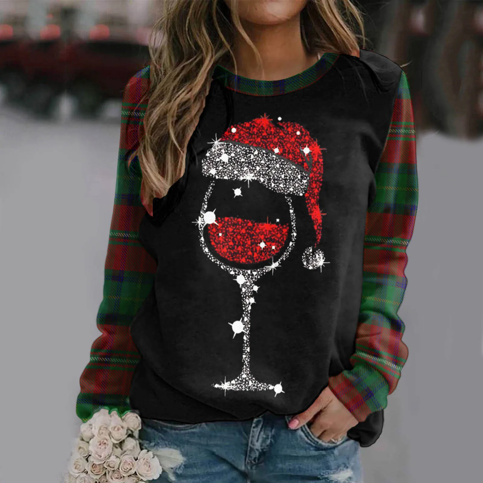 

Hoodies Christmas Print Cartoon Womens Sweatshirts Loose Crew Neck Aesthetic Kawaii Personality Sportswear Tracksuit Pullovers