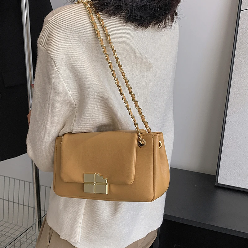 Ladies High Quality Leather Shoulder Bags For Women Long Gold Chain Shoulder Bags Bags Luxury Handbags Crossbody Bags For Women