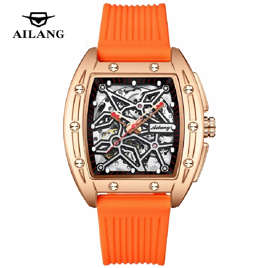 

AILANG 2022 New Men Luxury Rose Gold Case Personality Mechanical Watches Automatic Hollow Waterproof Luminous Watches Steampunk