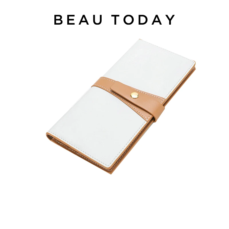 

BEAUTODAY Long Wallets Women Genuine Cow Leather Card Holders Money Clips Solid Color Hasp Closure Ladies Thin Purses Trendy 5