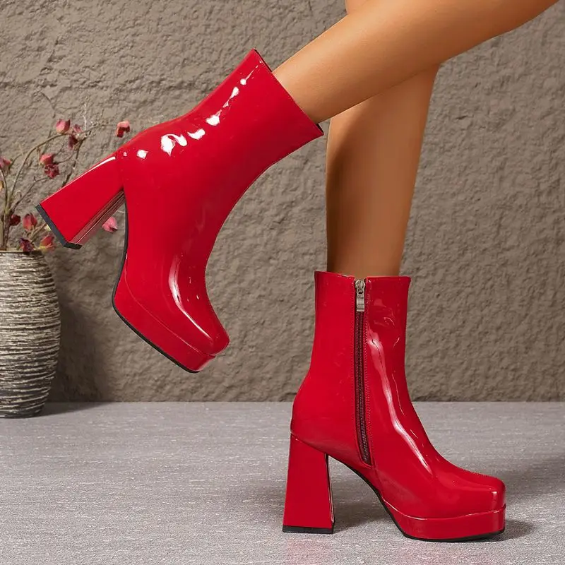 Girseaby новые блестящие женские ботильоны с квадратным носком на блочном каблуке 10