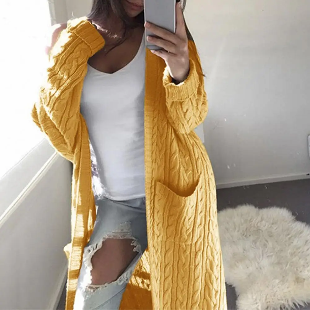 

Chic Autumn Winter Casual Solid Color Mid-Length Knitted Cardigan Knitted Coat Versatile Thickened