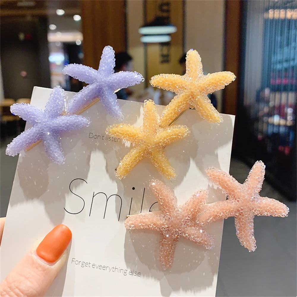 

Korean Fashion Sweet Candy Color Sea Star Hair Clips Jewelry Barrette Pink Hairpins Women Top Bangs Broken Side Hair Accessories