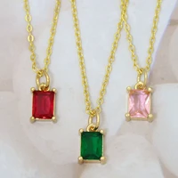 crystal green rose pink stone with square necklace choker for woman girls tiny pendant necklaces tennis jewelry collar colores