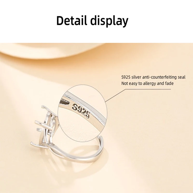 7x9mm 8x10mm 9X11mm S925 Sterling Silver Adjustable Blank Ring Base For Cabochons Cameo Ring Jewelry Findings Making Accessories