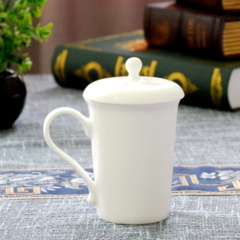 

Pure White European-style Bone China Lid Cup Ceramic Tea Coffee Milk Cup Drinks Water Supplies Gift Advertising Cup