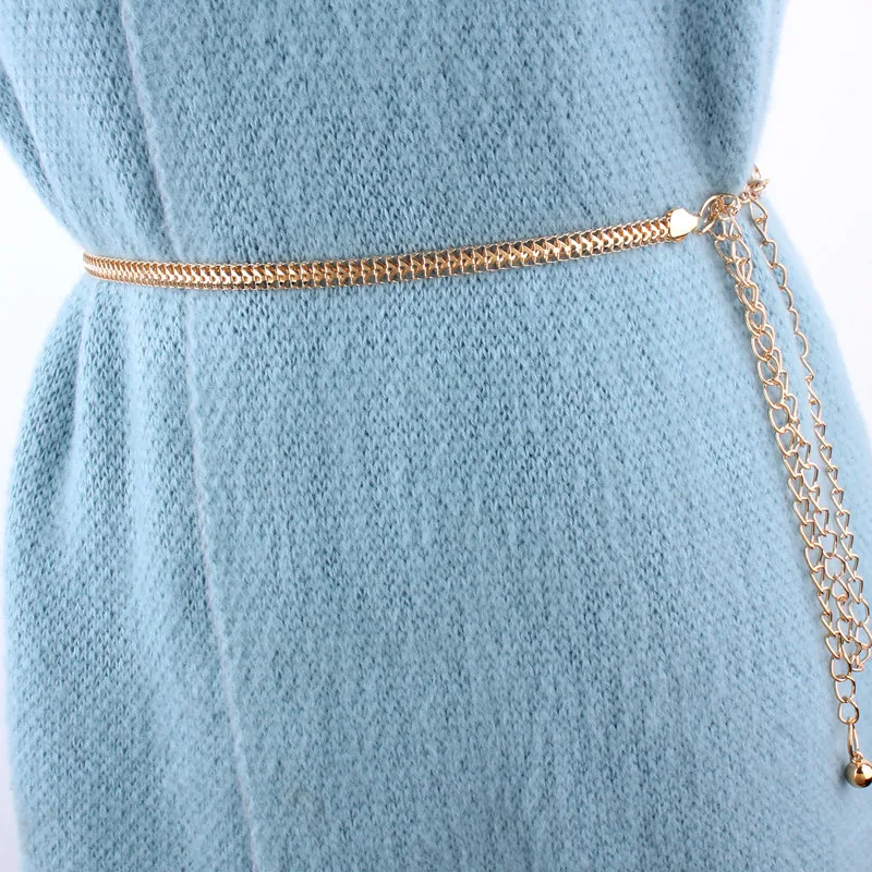 

Fashion Hip High Waist Metal Chain Belts For Women Female Decorated Dress Suit Shirt Waist Silver Gold Belt Fine