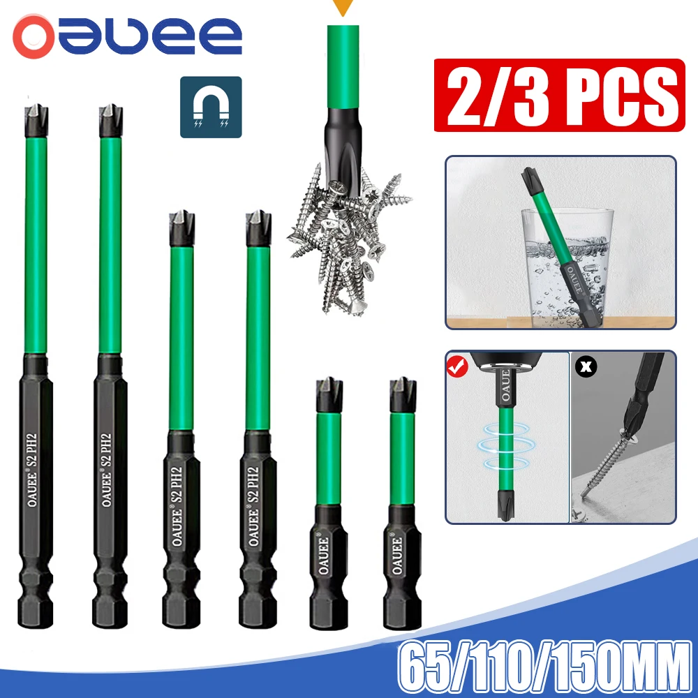 

2/3pcs Screwdriver Set Magnetic Batch Head Strong Cross High Hardness Shock Heads Anti Non-slip PH2 Set Of Bits For Screwdriver