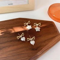 new fashion gold color simple star heart bow pearl stud earrings for women wedding jewelry bridal engagement earrings gifts