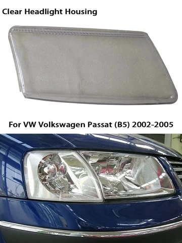 Левый и правый для VW Volkswagen Passat (B5) 2002-2005, прозрачный корпус фары, крышка объектива передней фары