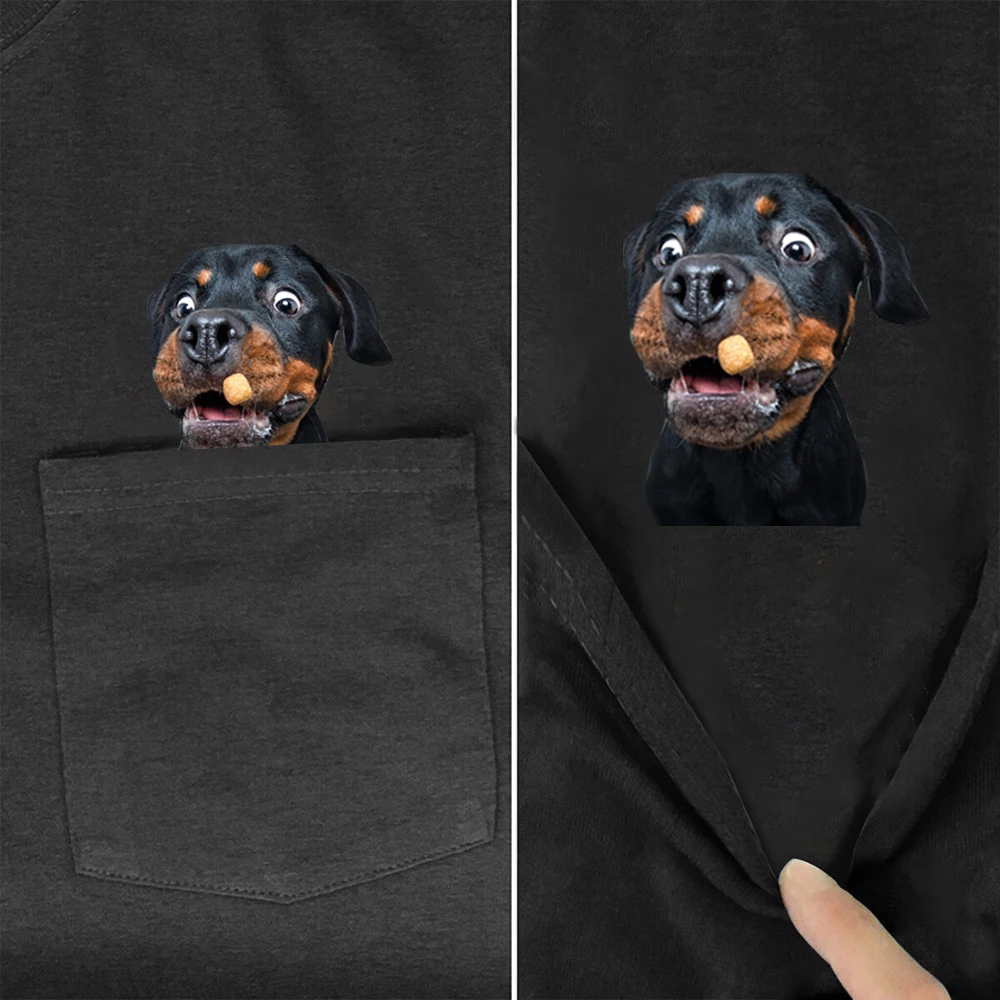 

CLOOCL Fashion Animals T-Shirt Funny Rottweiler Pocket Sticker Printed T-shirt Unisex Hip Hop Tops Summer Cotton Tees S-7XL