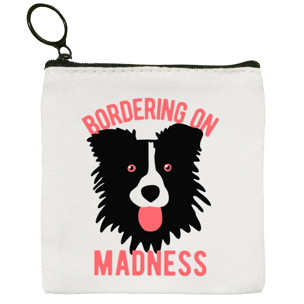 Border Collie Dog Cartoon Funny Kawaii Canvas Coin Purse Coin Purse Collection Canvas Bag Small Wallet Zipper Key Bag