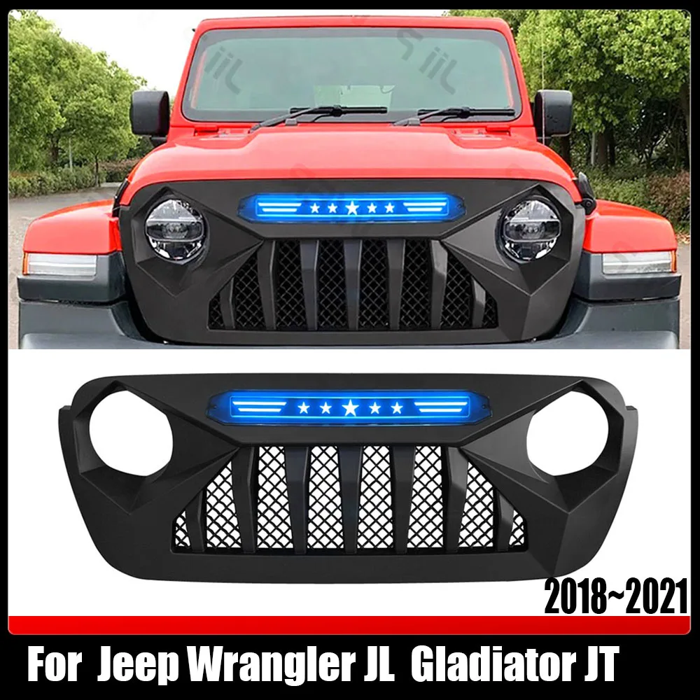 

Front Grille Mesh Grill Racing Grills Offroad Bumper Grille With Light LED Factory For Jeep Wrangler JL Gladiator JT 2018-2021