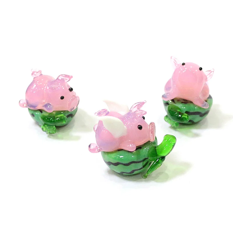 

Creative Cute Pink Glass Pig Mini Figurine Standing On Watermelon Japan Style Cartoon Tiny Animal Ornament Xmas Decor Kids Gifts