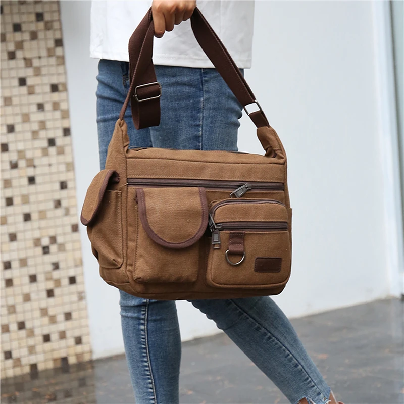 

Винтажная сумка через плечо для мужчин, брезентовый вощеный портфель-мессенджер, мягкая мужская сумочка на плечо, устойчивая сумка