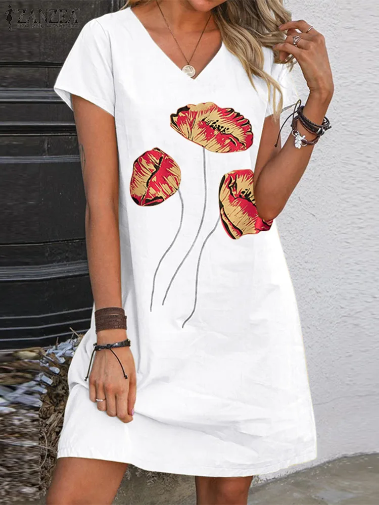 

Платье ZANZEA женское с винтажным принтом, сарафан с V-образным вырезом и коротким рукавом, длиной до колена, кафтан, лето