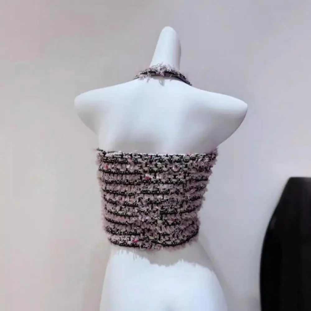 Пикантный женский розовый твидовый тканый жилет на бретельках без рукавов