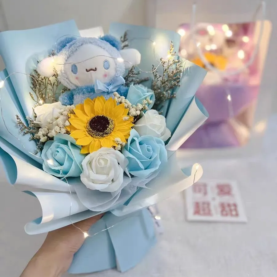 

Sanrio Cartoon Hello Kitty Kuromi Melody Cinnamoroll Plush Doll Bouquet Gift Box Toys For Valentine's Day Xmas Girl Friend Gifts