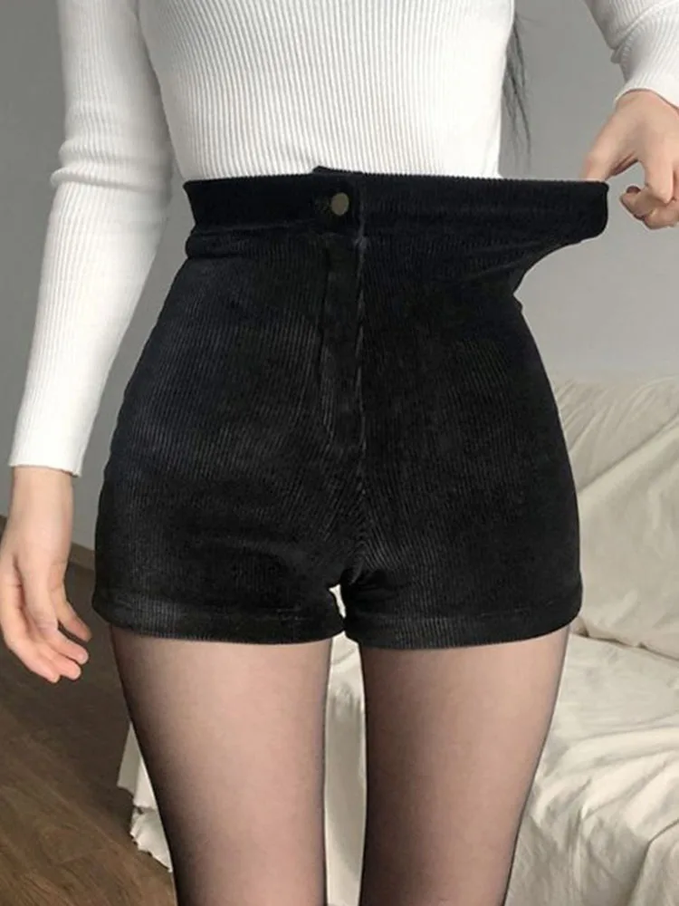 

High Waist Shorts Women Corduroy Casual Shorts Sexy Button Fly Solid Pants Fashion Back Pocket Stretchy commute Basic Bottoms