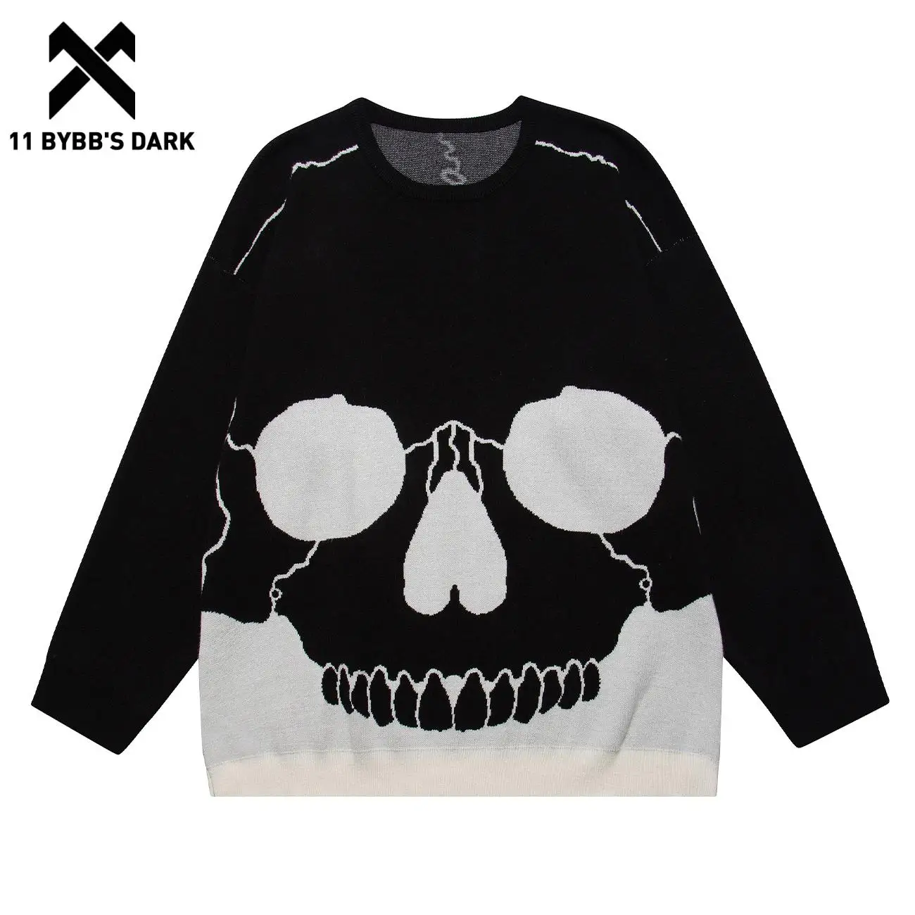 

11 BYBB'S DARK 2022 Harajuku Streetwear Skull Colorblock Knit Sweater Pullover Streetwear Gothic Oversize Loose Knit Sweater Top