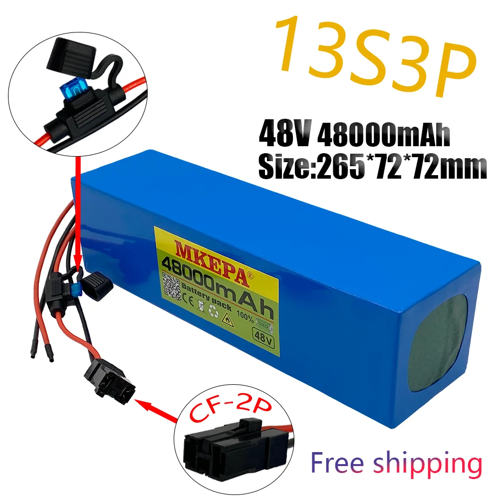 

Литий-ионный аккумулятор 13S3P 48 в 1000 Ач, Вт, литий-ионный аккумулятор для электрического велосипеда, скутера, BMS + устройство-предохранитель