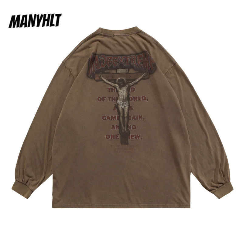 

Men and Women Retro Hip Hop T-shirt Streetwear Print Oversized T Shirt Spring Long Sleeve Tshirt Harajuku Cotton Loose Tops