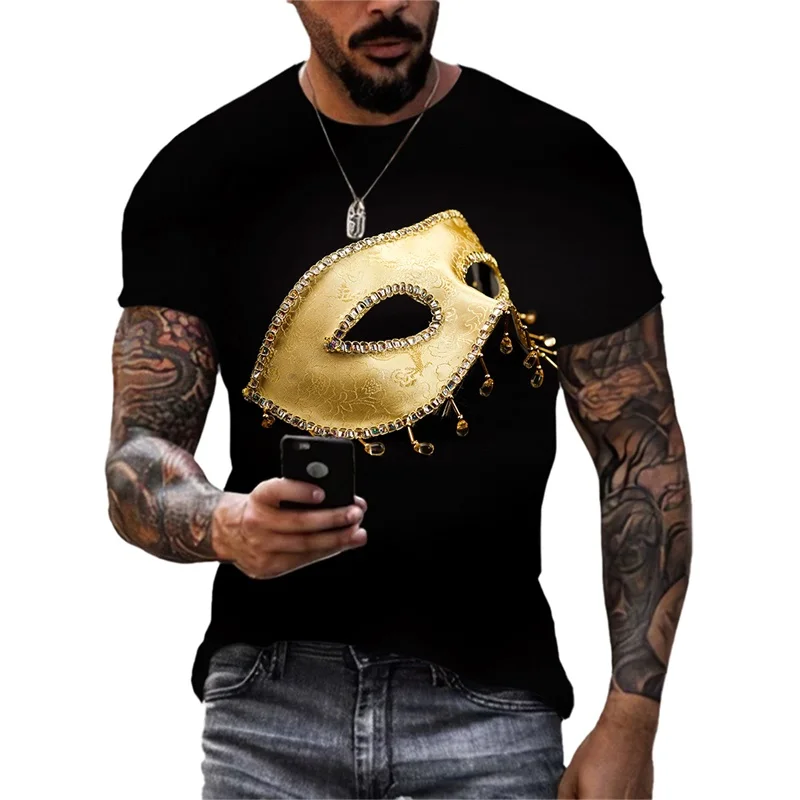 

Футболка мужская летняя с 3D-принтом, базовая одежда для выпускного вечера, с рисунком маски, Повседневная Уличная одежда, винтажный Модный Т...