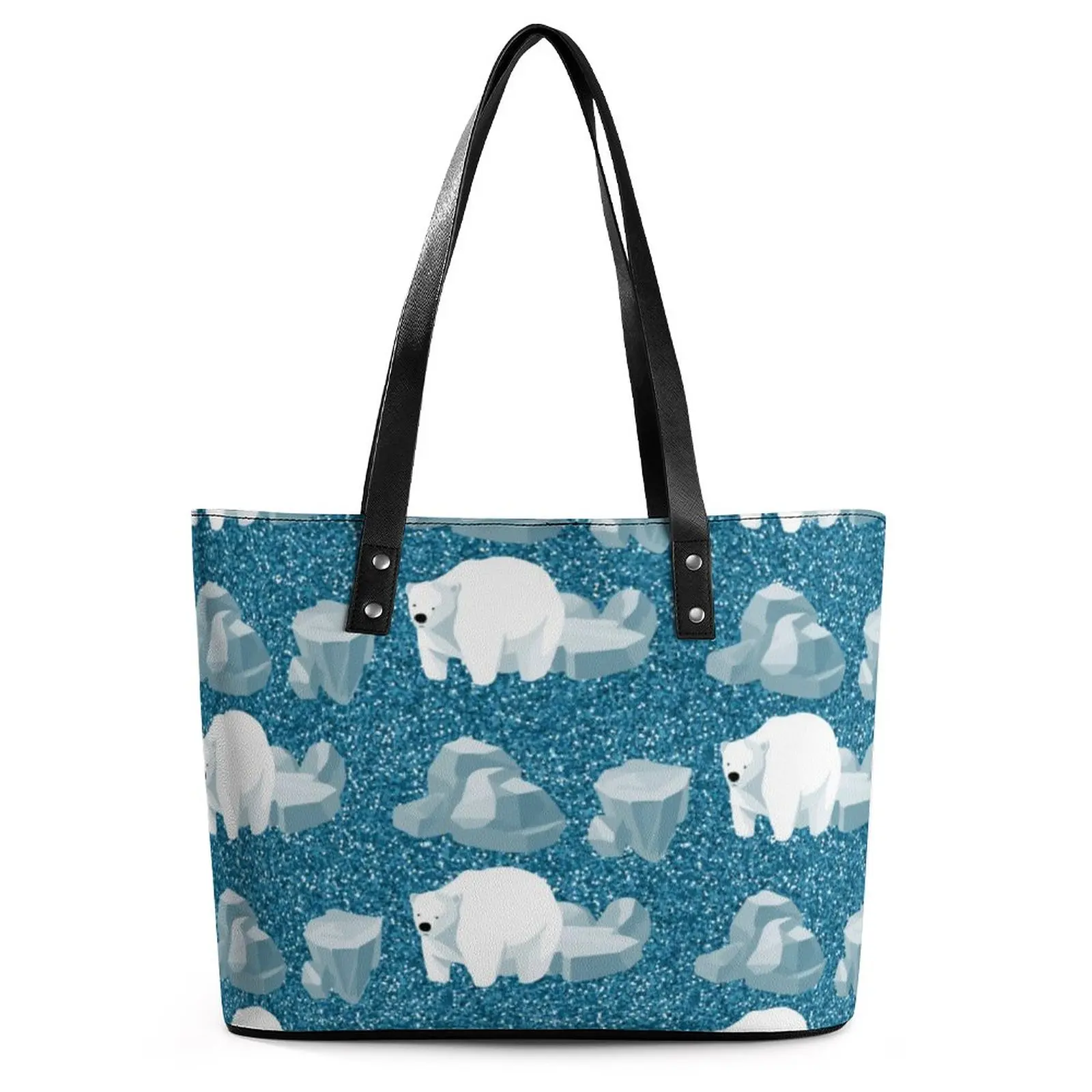 

Arctic Animal Print Handbags Cute Polar Bear Handle Tote Bag Fun PU Leather Shoulder Bag Female College Graphic Shopper Bags