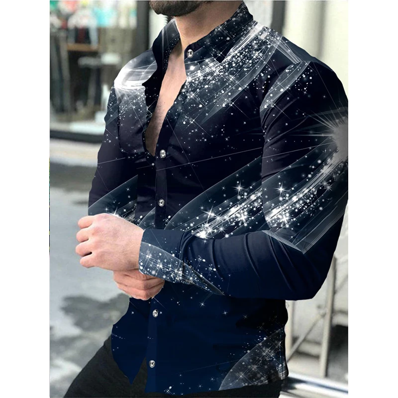 Men's Spring Autumn Vintage Shirts Oversized Casual Shirts Polka Dot Print Long Sleeve Tops Mens Club Party Cardigan Shirts