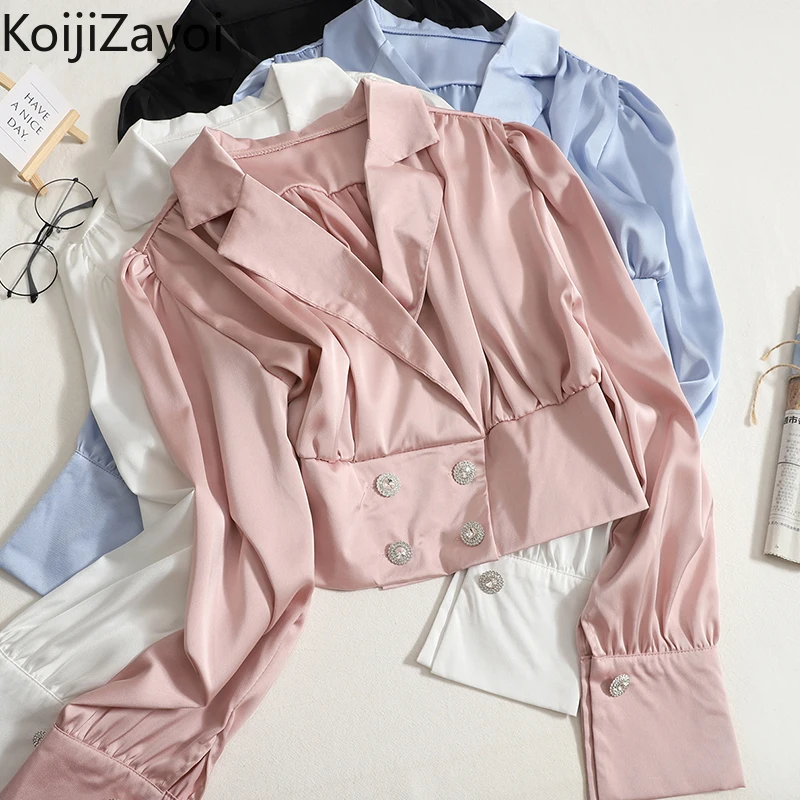 

Koijizayoi Solid Women Elegant Blazer Office Lady Fashion Spring Autumn 2022 Cropped Long Sleeves Blouse Thin Chic Korean Coat