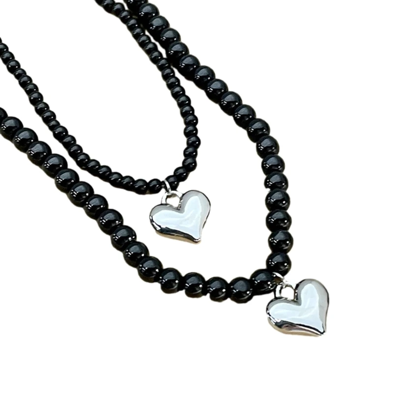 

E0BF Beaded Chain Heart Charm Clavicle Chain Jewelry Gift Bohemia Choker