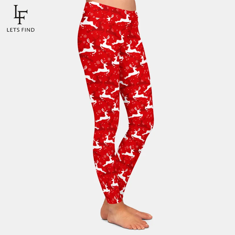 LETSFIND 3D Christmas Milu Deer Print Women High Waist Red Leggings Fashion  Elastic Workout Trousers