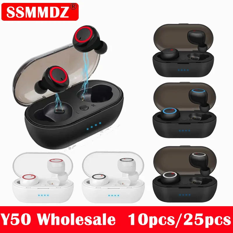 

25Pcs Y50 Bluetooth Earphone Outdoor Sports Wireless Headset 5.0 with Charging Bin Power Earbuds Display Touch Control Headphone