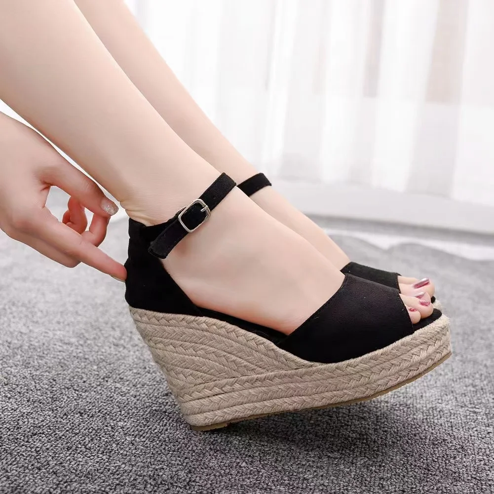 

2023 Summer Wedge Sandals Bohemian Rishmouth Sandals Hemp Rope High-Heeled Fishmouth Professional Sandals Female.