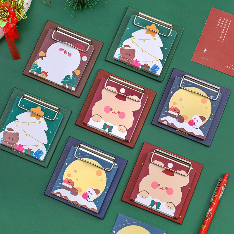 

Cartoon Christmas Board Clip Memo Pad Student Stationery Loose Leaf Postis Cute Notes Paper School Office Supplies Gifts