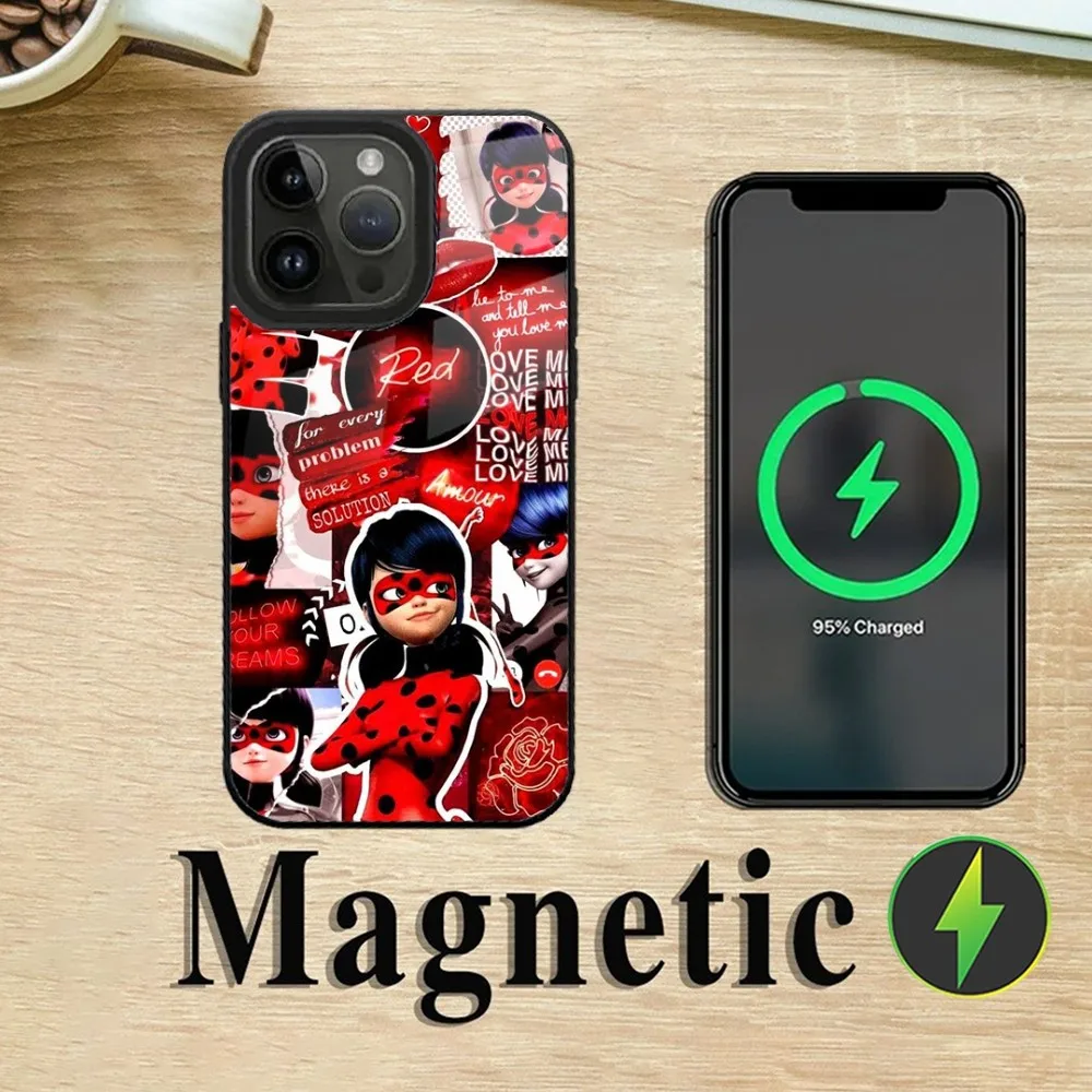 Cat Noir L-Ladybug Couple Phone Case For iPhone 16 15 14 13 12 11 Plus Pro Max Mini Magsafe Magnetic Wireless Charging