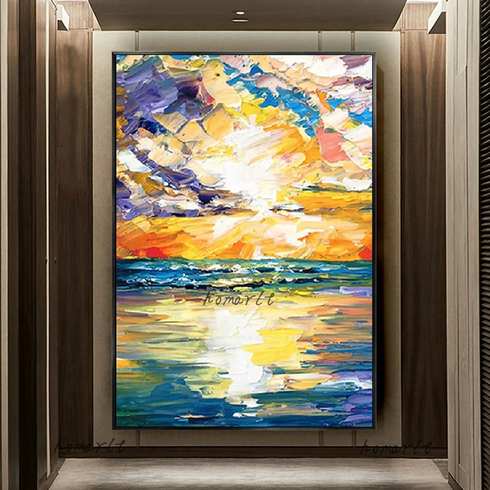 

100% Modern Impression Sunset Beach Painting High Quality Handmade Abstract Oil Painting On Canvas For Living Room Art Decor