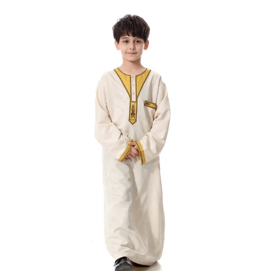 Abaya Dubai Long Robe Boys Turkey Ramadan Embroidery Patchwork Jilbab Khimar Muslim Clothes Kaftan Moroccan Islam Hijab Abayas