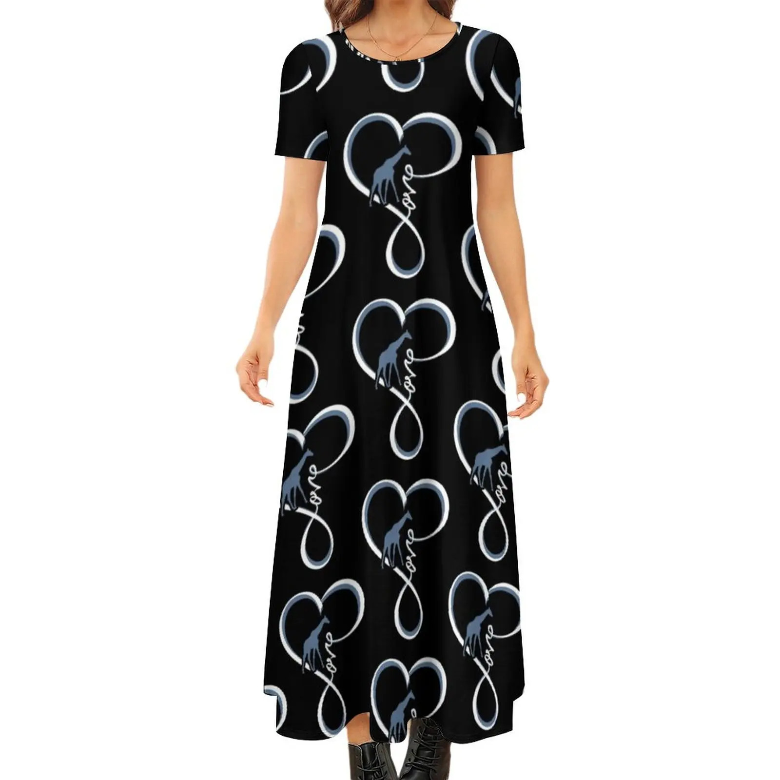 

Love Giraffe Heart Dress Funny Animal Print Streetwear Bohemia Long Dresses Woman Kawaii Maxi Dress Birthday Gift