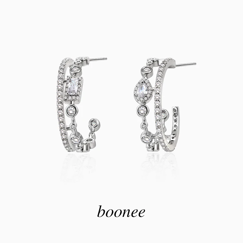

LONDANY earrings fashion sense diamond-encrusted circle earrings C-shaped earrings women circle earrings