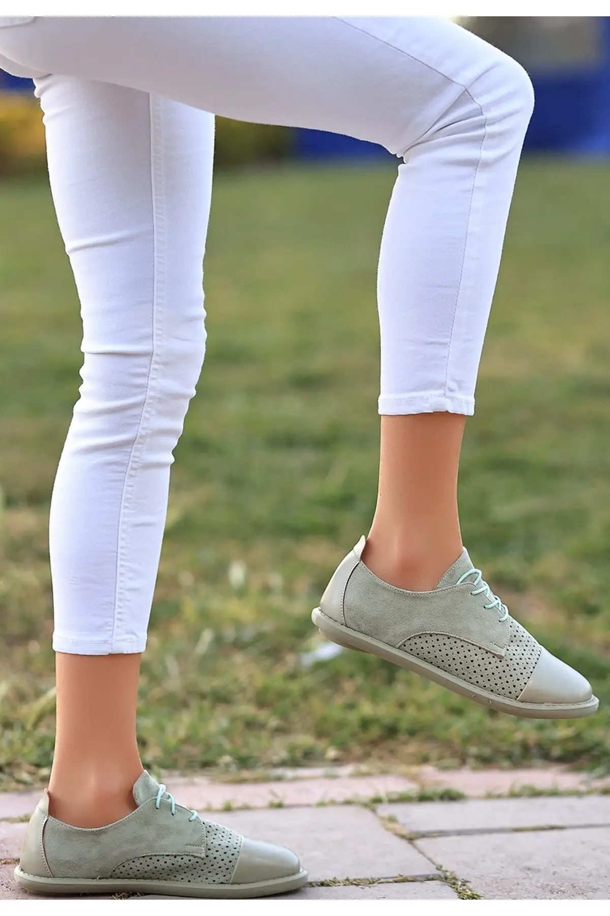 Women Flats Shoes Deon Green Suede Leather Detailed Fashion Flats For Ladies Casual Shoes Elegant Flat Summer Footwear