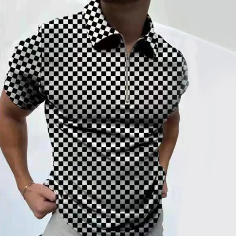 

Men Polo Shirt Short Sleeve Fashion Print Zipper Color Matching Clothes Men Clothing 2022 Turn Down Collar Luxury Male Tee Shirt