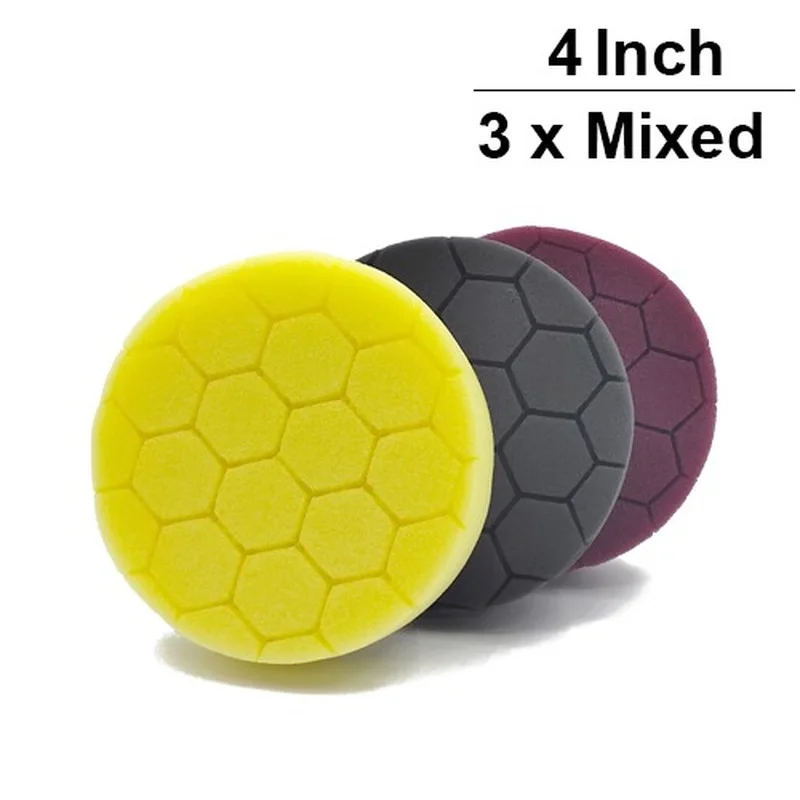 

3 PCS/lot 4 Inch Hexagon Car Polishing Pad Medium Cutting Car Buffer Pad Sponge Waxing Polish Pad Kit Car Polisher Wheel Machine
