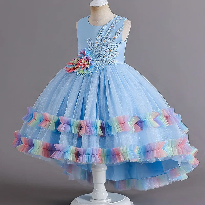 

Girls' Sleeveless Trailing Dress Flower Girl Princess Dress Evening Dress Pettiskirt Catwalk Piano Performance Children Shirt