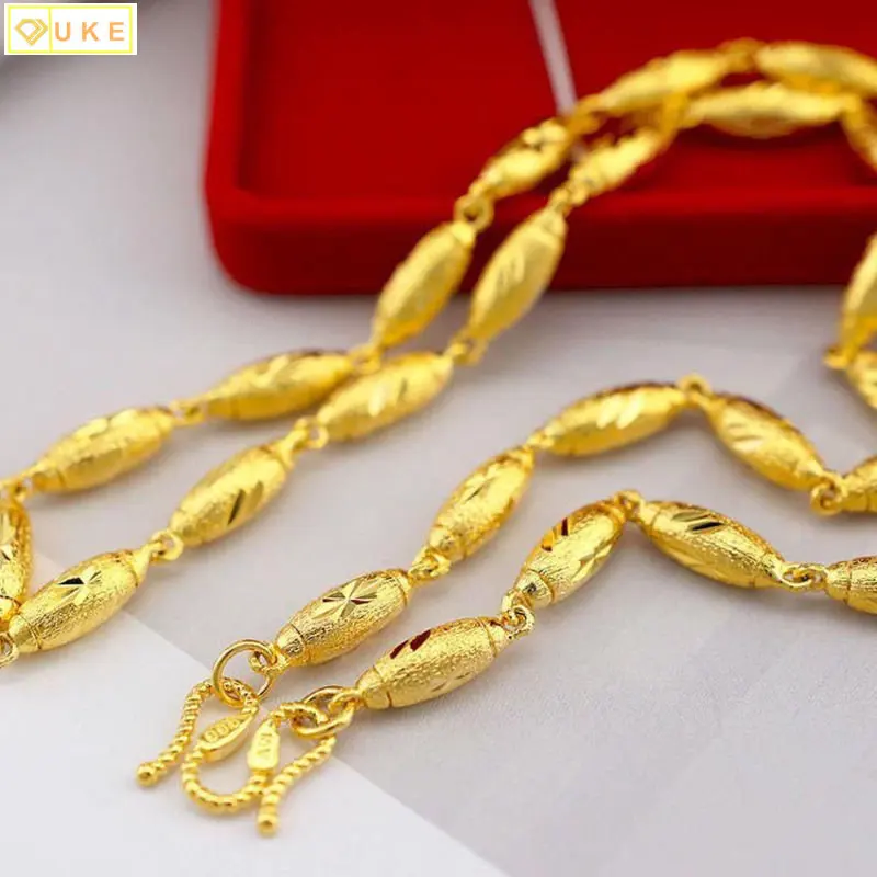 

Solid Olive Colorless Necklace Women Lovers Classic Men's Large Chain Pure Copy Real 18k Yellow Gold 999 24k Jewelry Never Fade