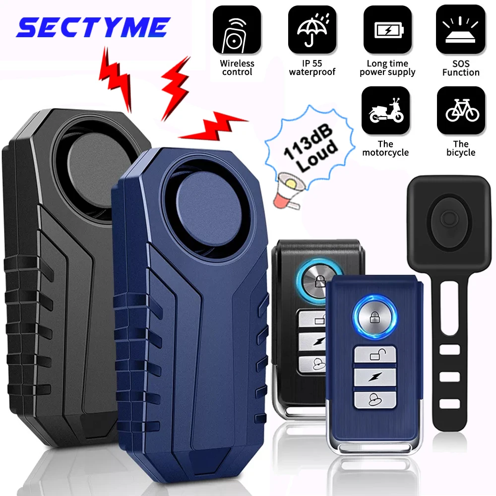 

Sectyme Bicycle Burglar Alarm Horn Wireless Remote Control Waterproof Anti Theft Motorcycle Electric Bike Alarm Vibration Sensor