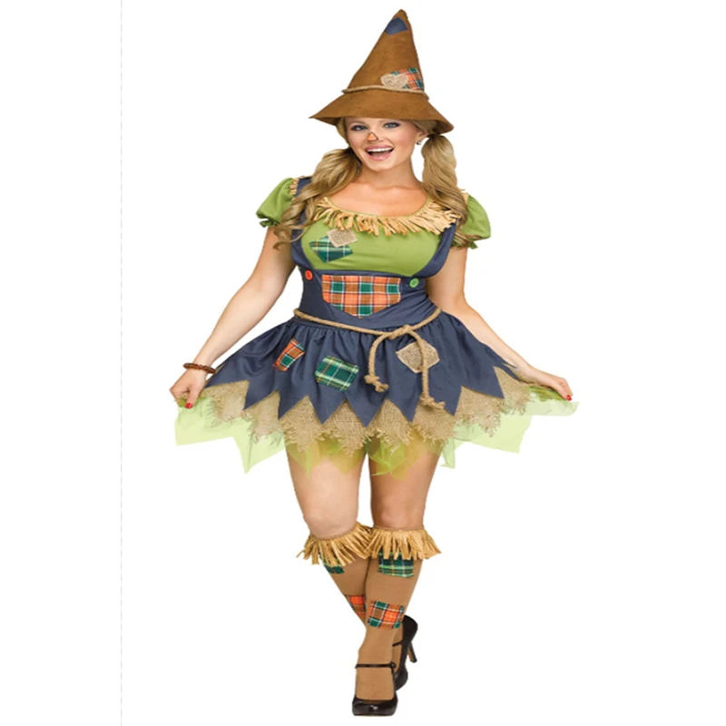 

New Carnival Halloween Lady Scarecrow Costume Magic Castle Wizard Witch Fairy Tale Role Play Cosplay Fancy Party Dress